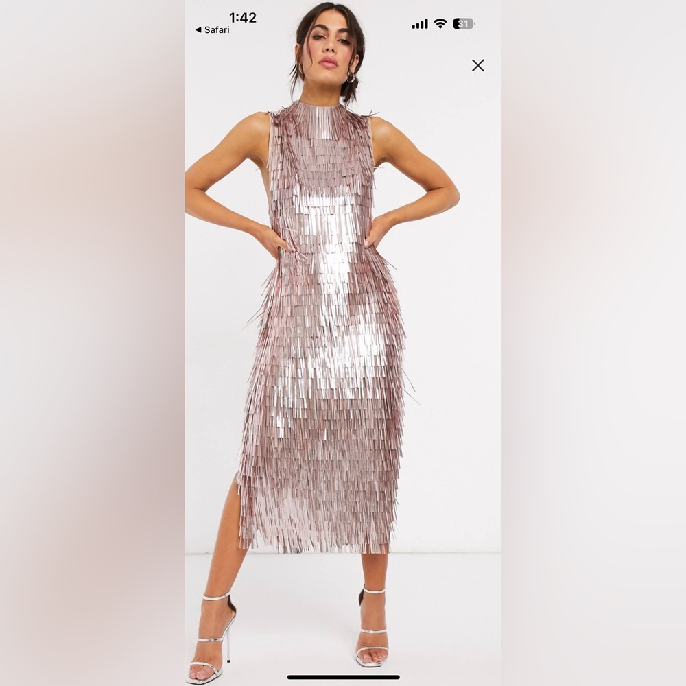 ASOS pink metallic  Fringe Dress